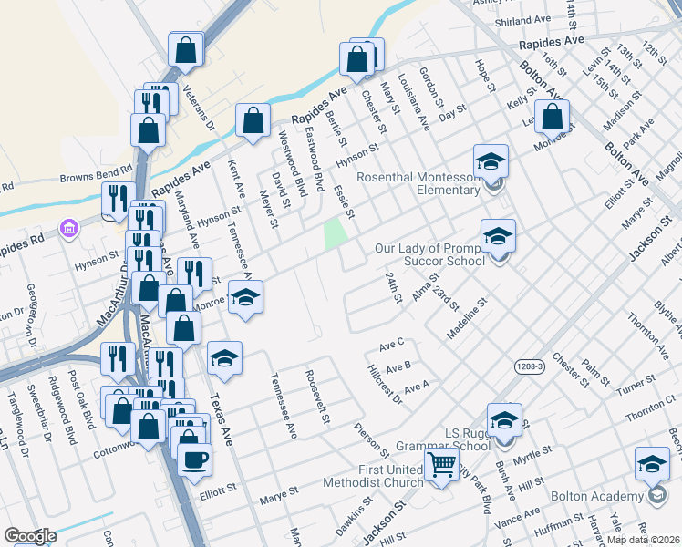 map of restaurants, bars, coffee shops, grocery stores, and more near 124 Colonial Drive in Alexandria
