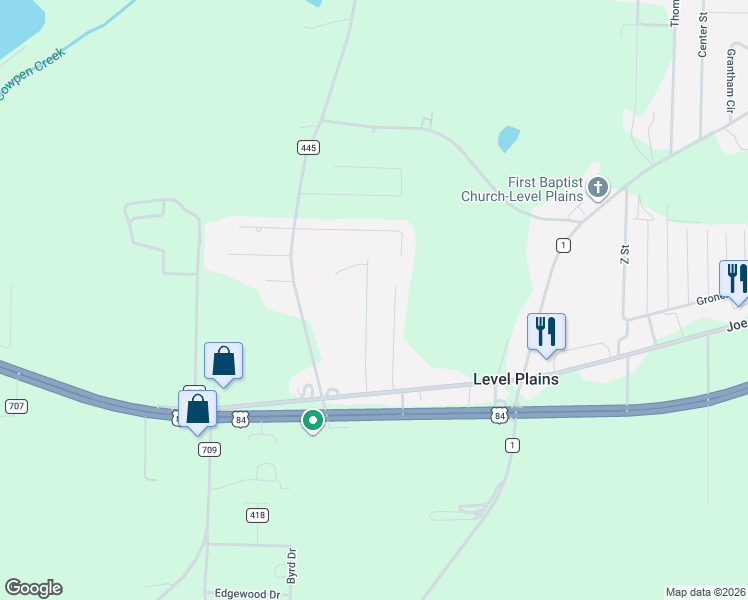 map of restaurants, bars, coffee shops, grocery stores, and more near 234 Hannah Road in Level Plains