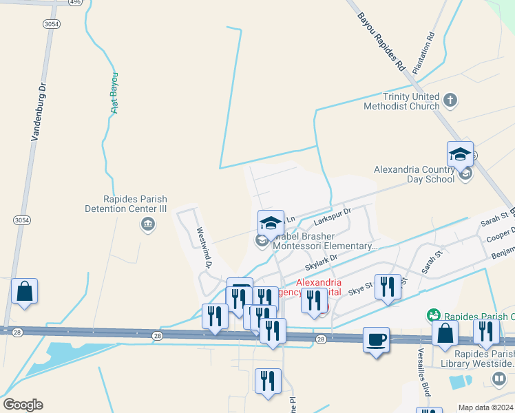 map of restaurants, bars, coffee shops, grocery stores, and more near 810 Brooks Boulevard in Alexandria