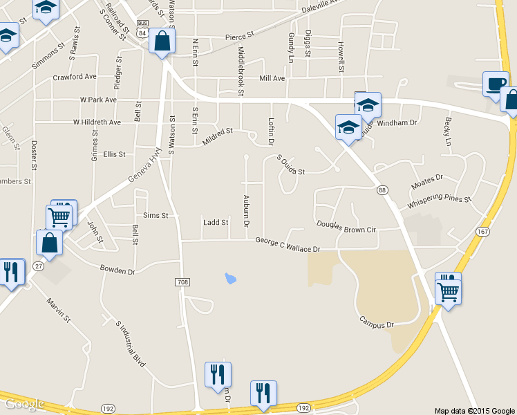 map of restaurants, bars, coffee shops, grocery stores, and more near 806 South Ouida Street in Enterprise