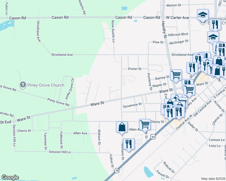 map of restaurants, bars, coffee shops, grocery stores, and more near 940 Ware Street in Blackshear