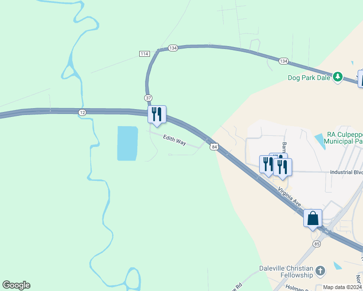 map of restaurants, bars, coffee shops, grocery stores, and more near 256 Edith Way in Daleville