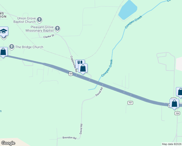 map of restaurants, bars, coffee shops, grocery stores, and more near 217 Gilmore Street in Enterprise