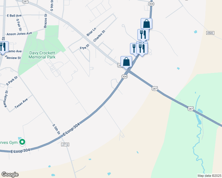 map of restaurants, bars, coffee shops, grocery stores, and more near 1512 East Loop 304 in Crockett