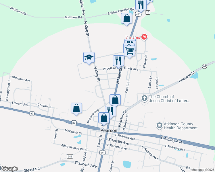 map of restaurants, bars, coffee shops, grocery stores, and more near 66 Pine Avenue in Pearson