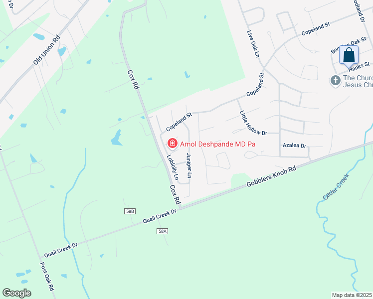 map of restaurants, bars, coffee shops, grocery stores, and more near 1704 Juniper Lane in Lufkin