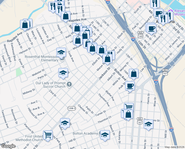map of restaurants, bars, coffee shops, grocery stores, and more near 1811 Elliott St in Alexandria