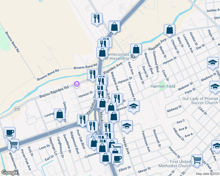 map of restaurants, bars, coffee shops, grocery stores, and more near 3223 Hynson Street in Alexandria