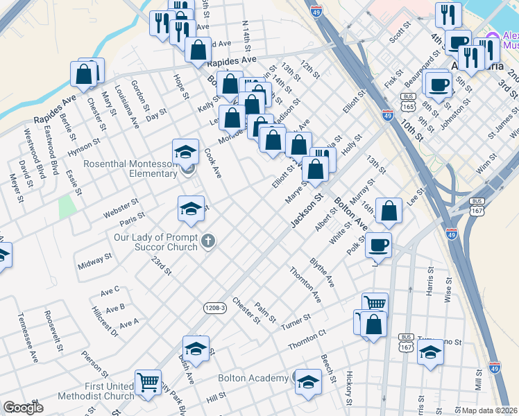 map of restaurants, bars, coffee shops, grocery stores, and more near 1811 Elliott Street in Alexandria