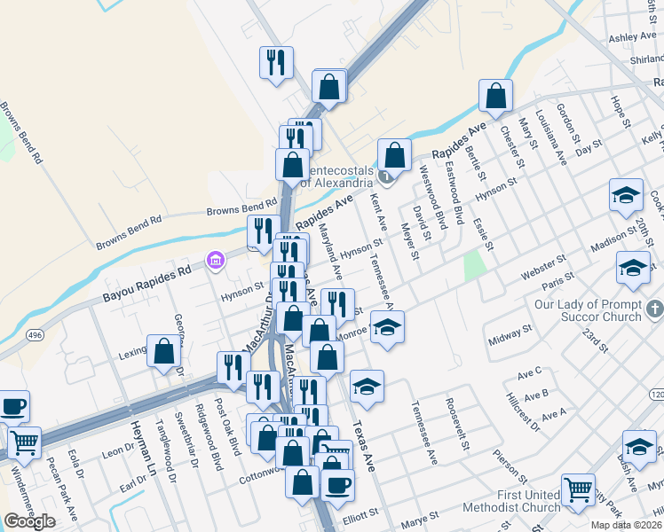map of restaurants, bars, coffee shops, grocery stores, and more near 3207 Hynson Street in Alexandria