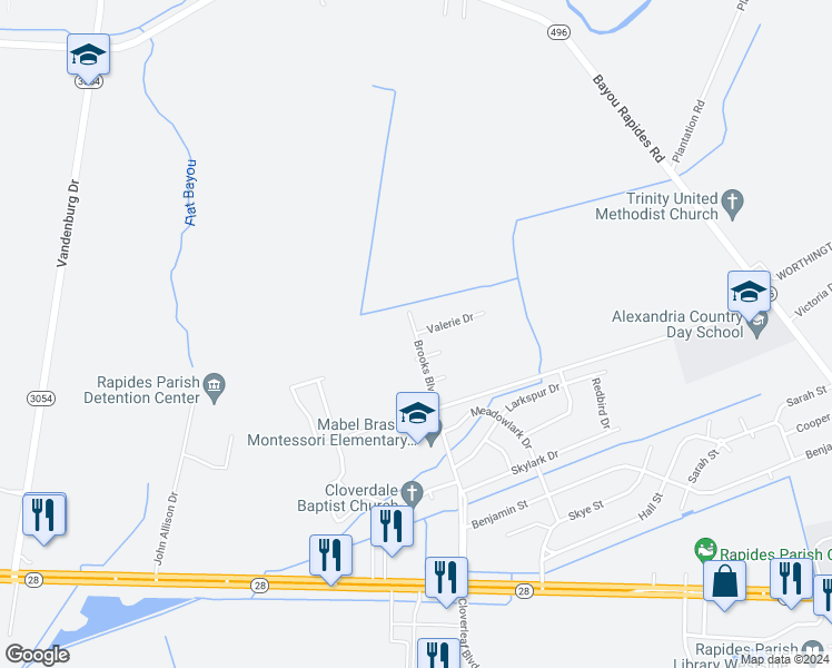 map of restaurants, bars, coffee shops, grocery stores, and more near 5990 Valerie Drive in Alexandria