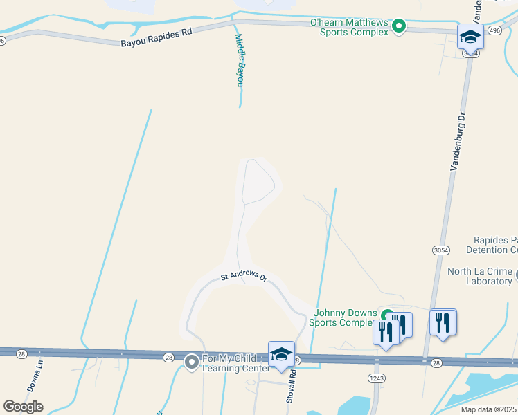 map of restaurants, bars, coffee shops, grocery stores, and more near 236 Links Drive in Alexandria