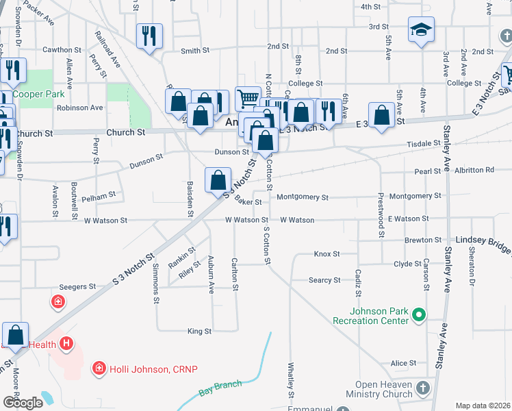 map of restaurants, bars, coffee shops, grocery stores, and more near 100-198 West Watson Street in Andalusia