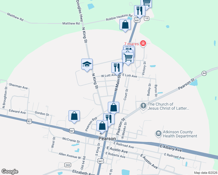 map of restaurants, bars, coffee shops, grocery stores, and more near 66 Pine Avenue in Pearson