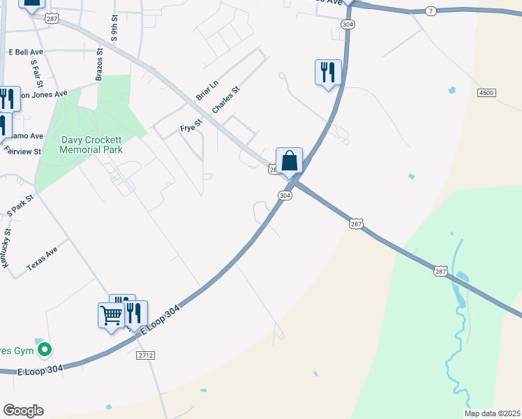 map of restaurants, bars, coffee shops, grocery stores, and more near 1512 East Loop 304 in Crockett