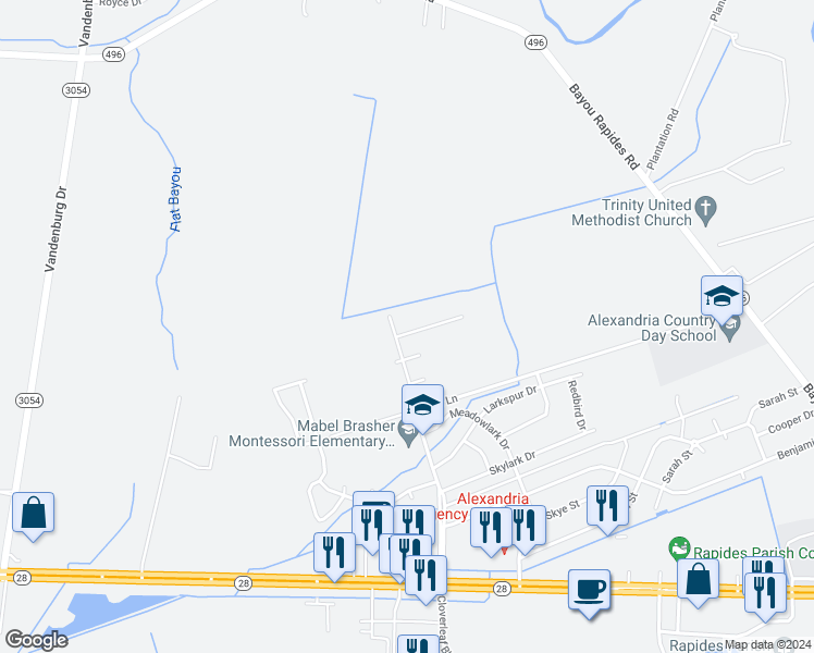 map of restaurants, bars, coffee shops, grocery stores, and more near 6098 Valerie Drive in Alexandria