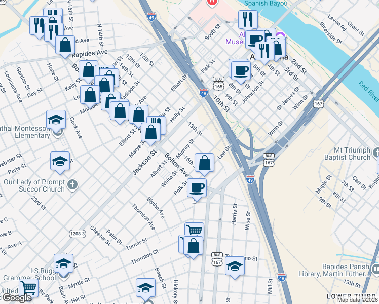 map of restaurants, bars, coffee shops, grocery stores, and more near 1301-1599 Albert Street in Alexandria