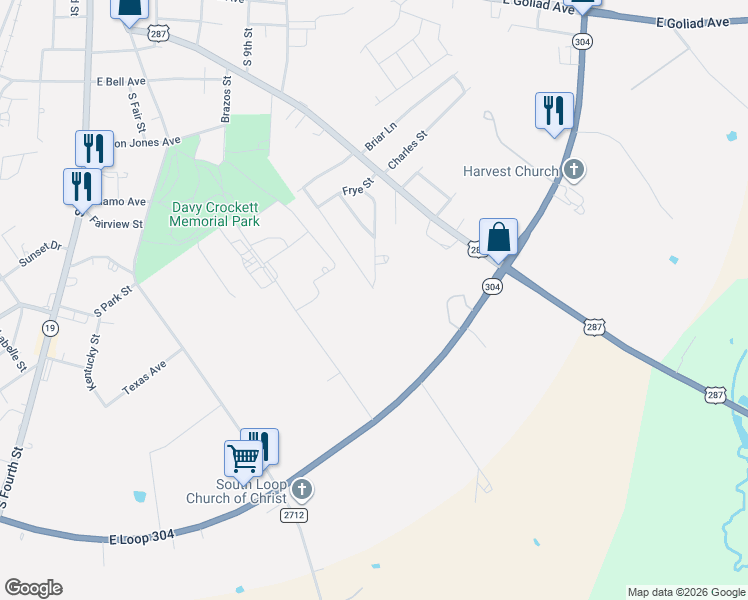 map of restaurants, bars, coffee shops, grocery stores, and more near 1418 Hooks Street in Crockett