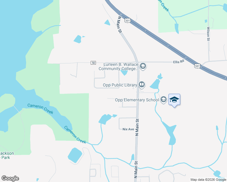 map of restaurants, bars, coffee shops, grocery stores, and more near 101 Thomas Drive in Opp