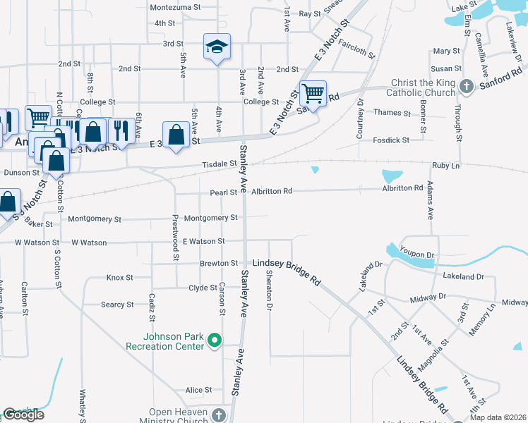 map of restaurants, bars, coffee shops, grocery stores, and more near 715 Montgomery Street in Andalusia