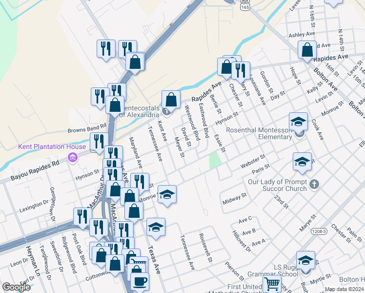 map of restaurants, bars, coffee shops, grocery stores, and more near 55 Meyer Street in Alexandria