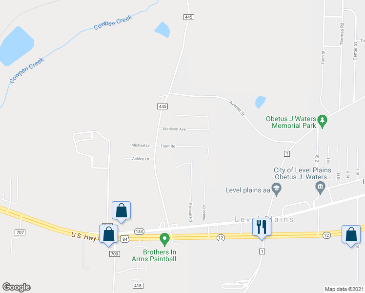 map of restaurants, bars, coffee shops, grocery stores, and more near 146 Trent Road in Enterprise