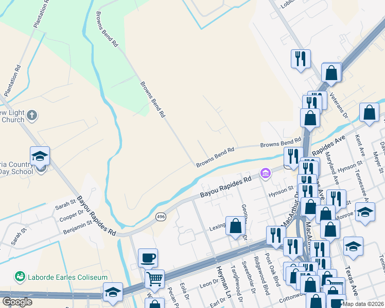 map of restaurants, bars, coffee shops, grocery stores, and more near 310 Browns Bend Road in Alexandria