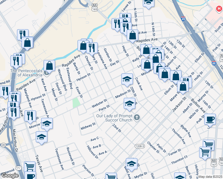 map of restaurants, bars, coffee shops, grocery stores, and more near 1932 Monroe Street in Alexandria