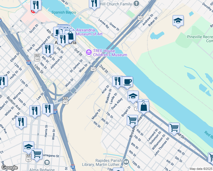 map of restaurants, bars, coffee shops, grocery stores, and more near 1821 3rd Street in Alexandria