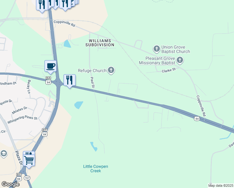 map of restaurants, bars, coffee shops, grocery stores, and more near 103 Greentree Drive in Enterprise