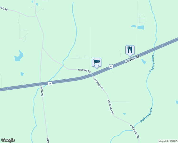 map of restaurants, bars, coffee shops, grocery stores, and more near 19 North Rawls Road in Sumrall