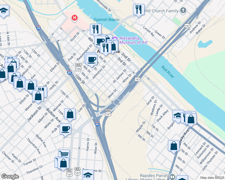 map of restaurants, bars, coffee shops, grocery stores, and more near 1405 8th Street in Alexandria