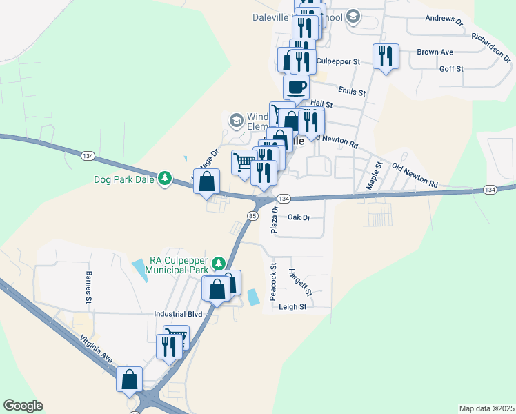 map of restaurants, bars, coffee shops, grocery stores, and more near 36 Daleville Avenue in Daleville