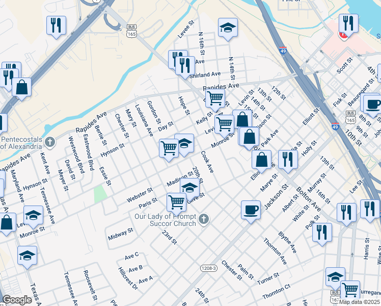 map of restaurants, bars, coffee shops, grocery stores, and more near 1932 Monroe Street in Alexandria