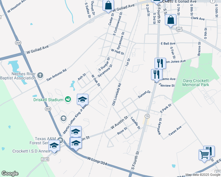 map of restaurants, bars, coffee shops, grocery stores, and more near 1100 Martin Luther King Junior Boulevard in Crockett