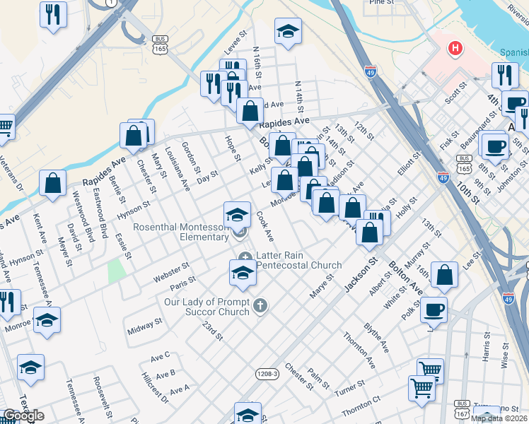 map of restaurants, bars, coffee shops, grocery stores, and more near 1827 Monroe Street in Alexandria
