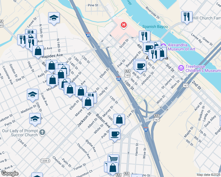 map of restaurants, bars, coffee shops, grocery stores, and more near 1205 Magnolia Street in Alexandria