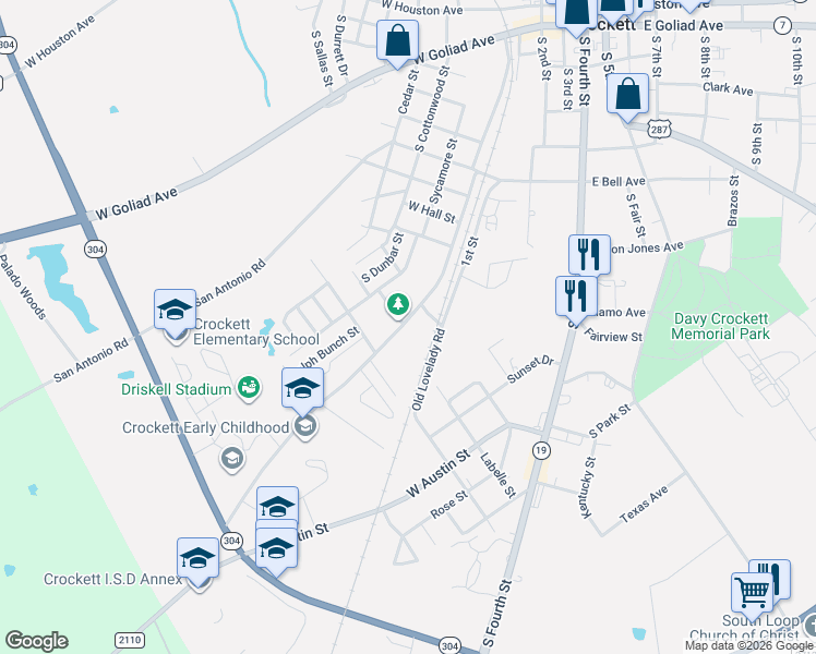 map of restaurants, bars, coffee shops, grocery stores, and more near 1100 Martin Luther King Jr Blvd in Crockett