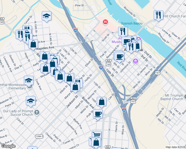 map of restaurants, bars, coffee shops, grocery stores, and more near 1205 Magnolia Street in Alexandria