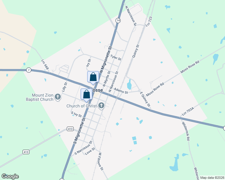 map of restaurants, bars, coffee shops, grocery stores, and more near 107 Adams Street in Kosse