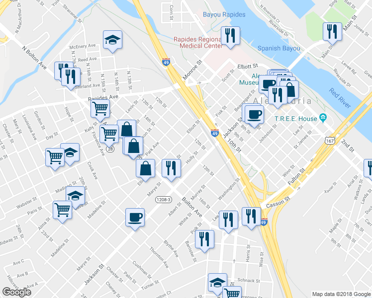 map of restaurants, bars, coffee shops, grocery stores, and more near 601 13th Street in Alexandria