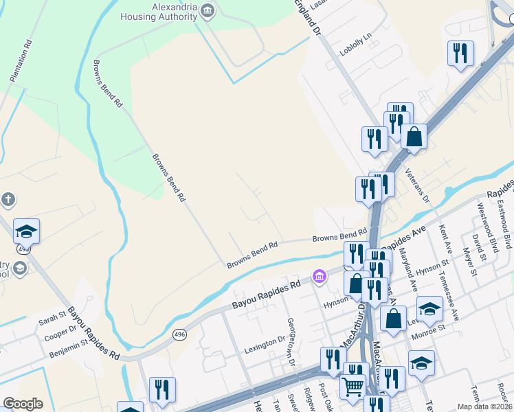 map of restaurants, bars, coffee shops, grocery stores, and more near 1305 Bonaire Trce in Alexandria
