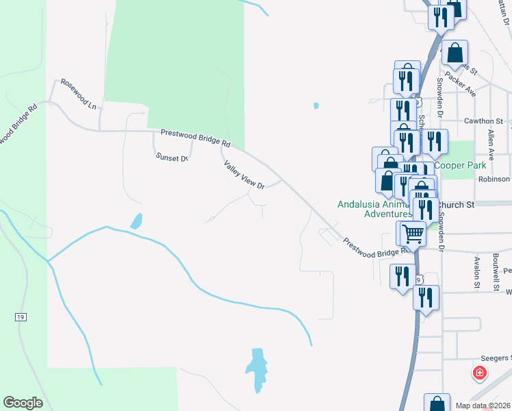 map of restaurants, bars, coffee shops, grocery stores, and more near South Park Loop in Andalusia
