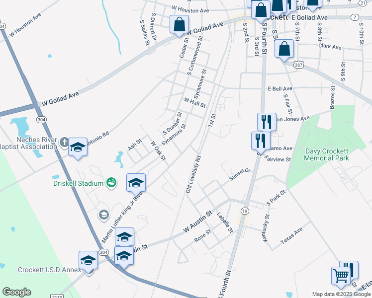 map of restaurants, bars, coffee shops, grocery stores, and more near 1100 Martin Luther King Jr Blvd in Crockett