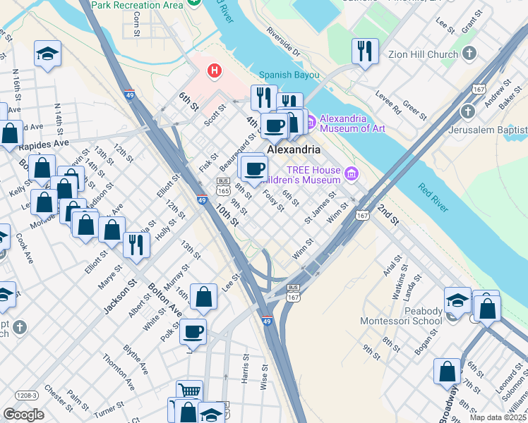 map of restaurants, bars, coffee shops, grocery stores, and more near 1128 8th Street in Alexandria