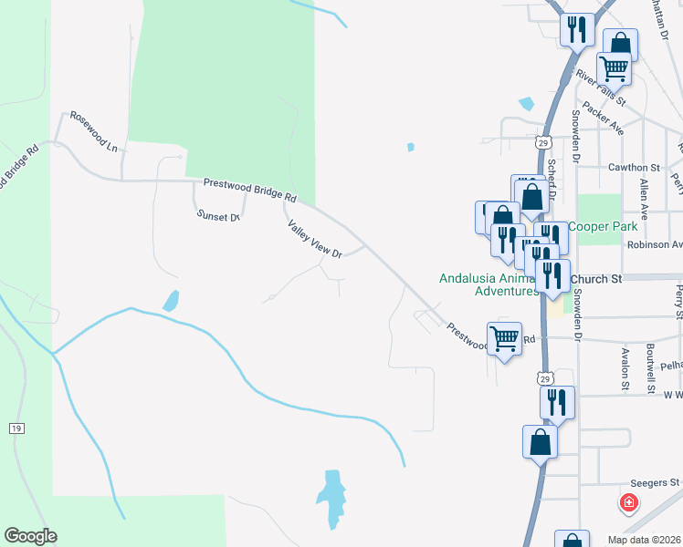map of restaurants, bars, coffee shops, grocery stores, and more near South Park Loop in Andalusia