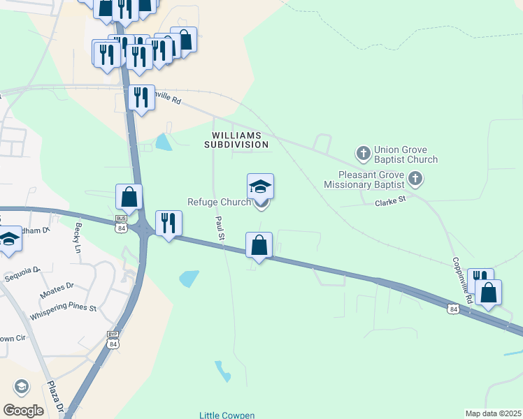 map of restaurants, bars, coffee shops, grocery stores, and more near 1507 East Park Avenue in Enterprise