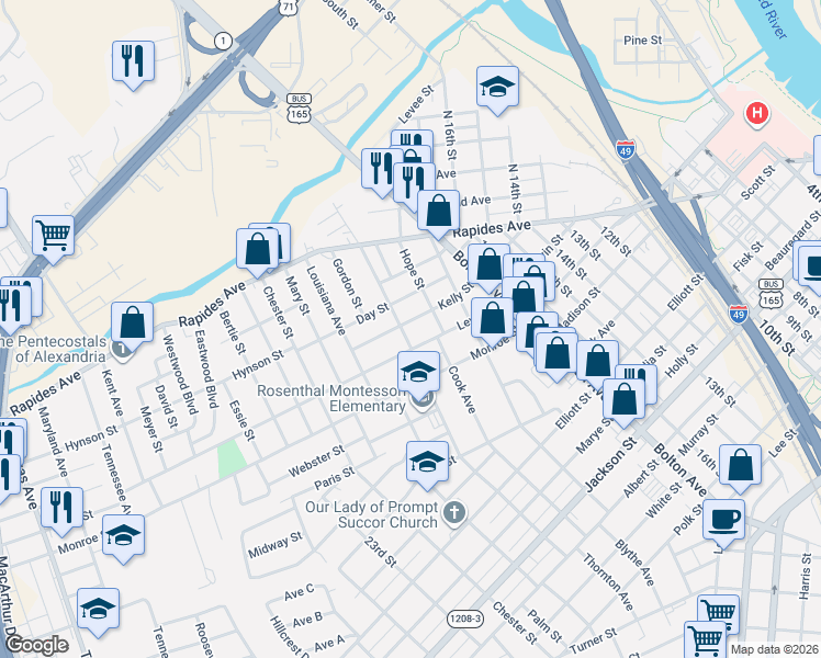 map of restaurants, bars, coffee shops, grocery stores, and more near 1916 Levin Street in Alexandria