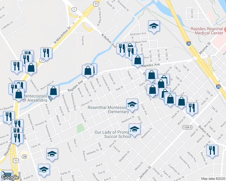 map of restaurants, bars, coffee shops, grocery stores, and more near 2048 Day Street in Alexandria