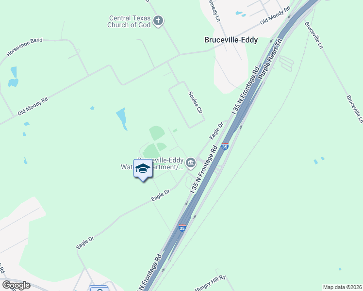 map of restaurants, bars, coffee shops, grocery stores, and more near 1 Eagle Drive in Bruceville-Eddy